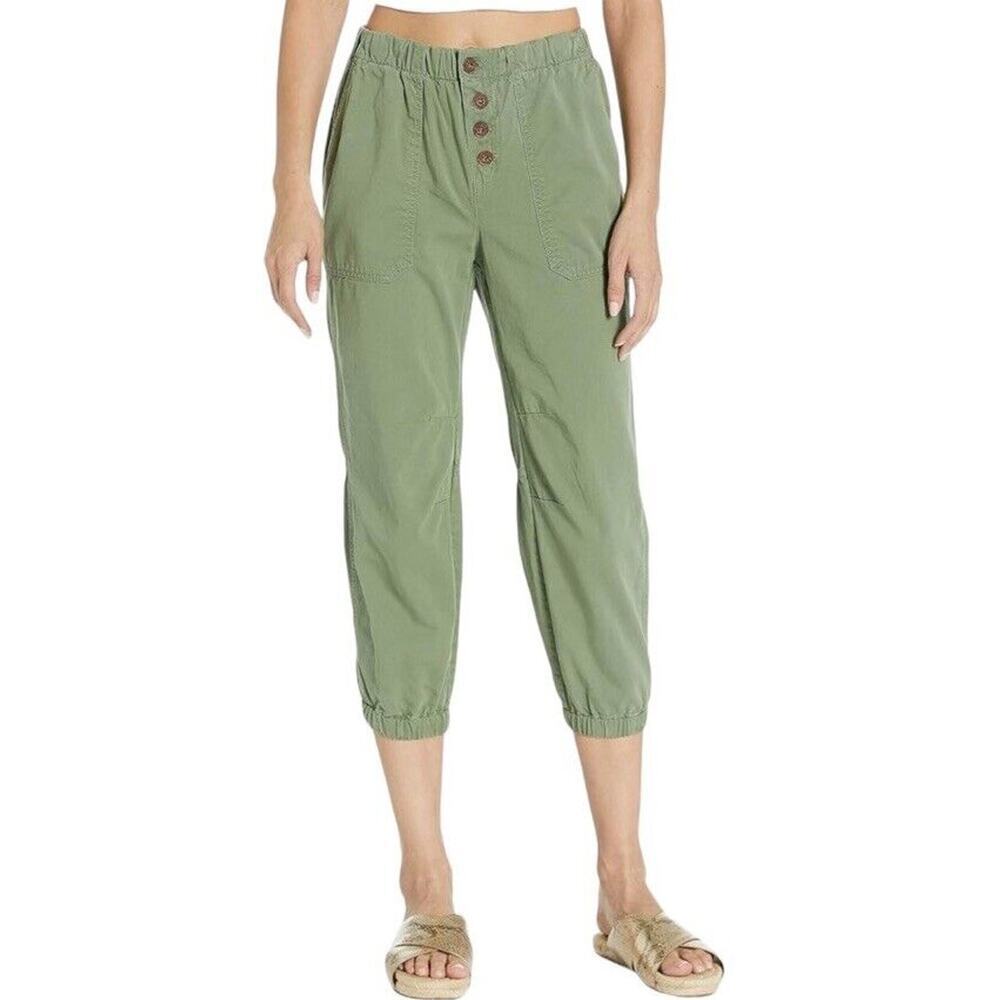 Free People Pull On Cadet Jogger Pants Women L Green‎ Elastic Waist Cropped
